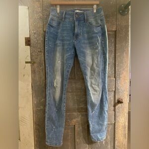 CAbi Cinch Skinny Jeans Paint Splatter Size 8 Distressed